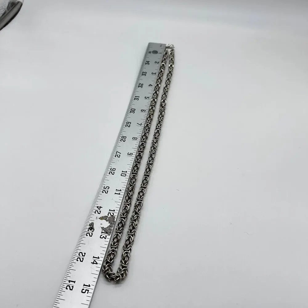 Byzantine Chain Silver Tone Necklace Long Unisex Men's Women's Costume Jewelry